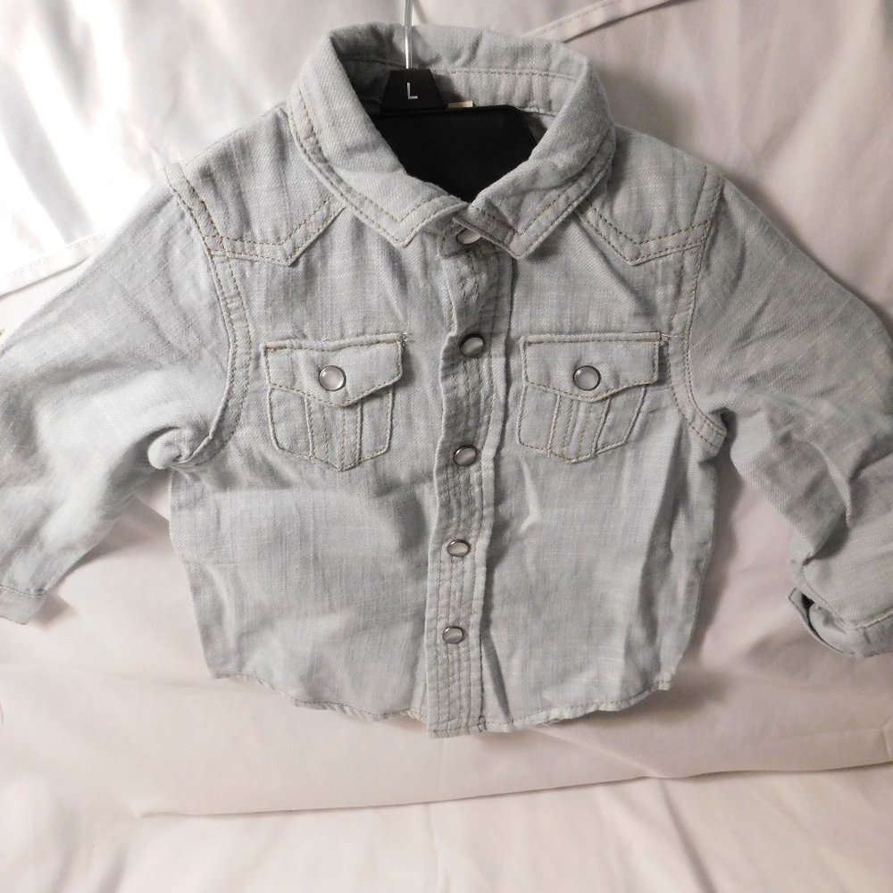 OshKosh Blue Denim Snap Front Shirt Size 12 Months NEW